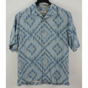 Tommy Bahama Silk Blue Green Southwestern Geometric Camp Shirt Men's Medium